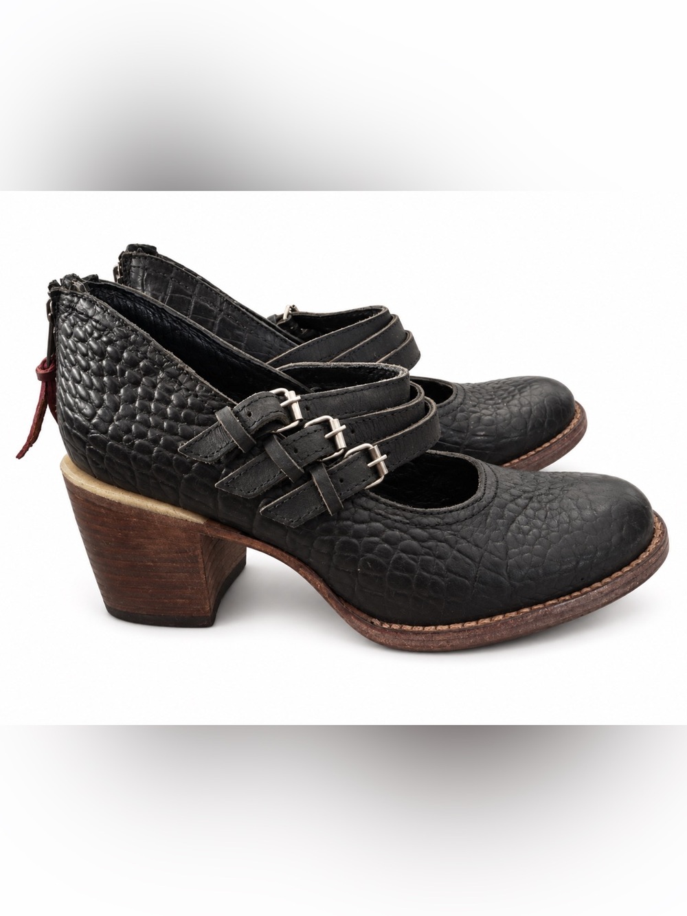 Freebird by Steven Ramsay Mary Jane Heels Black Croc Leather Size 8 BNWOT